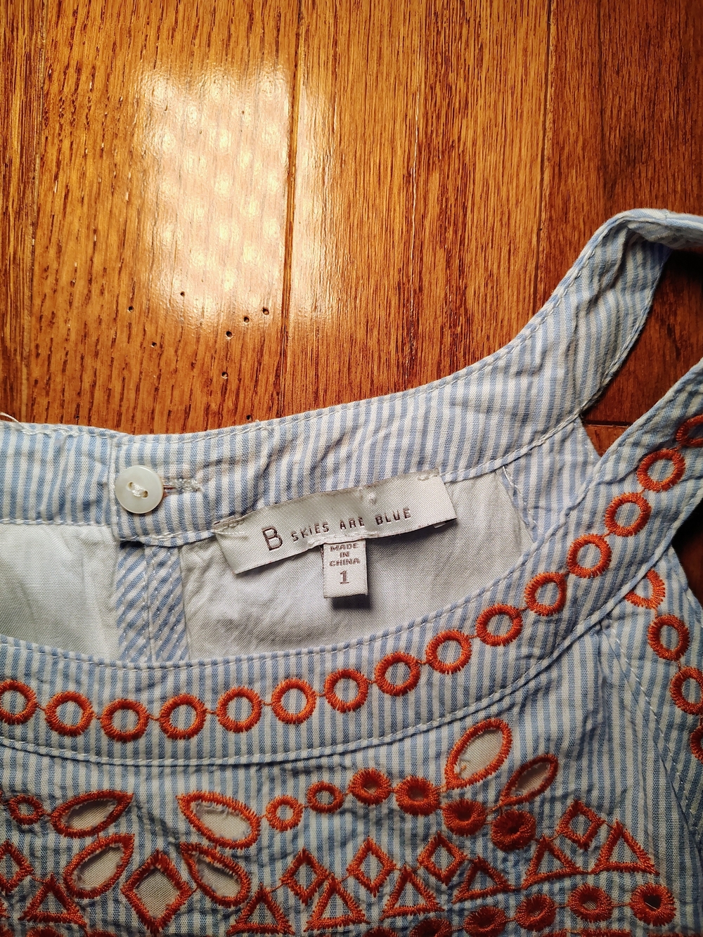 Skies Are Blue Embroidered Cottagecore Twee Seersucker Boho Sundress - Picture 4 of 8